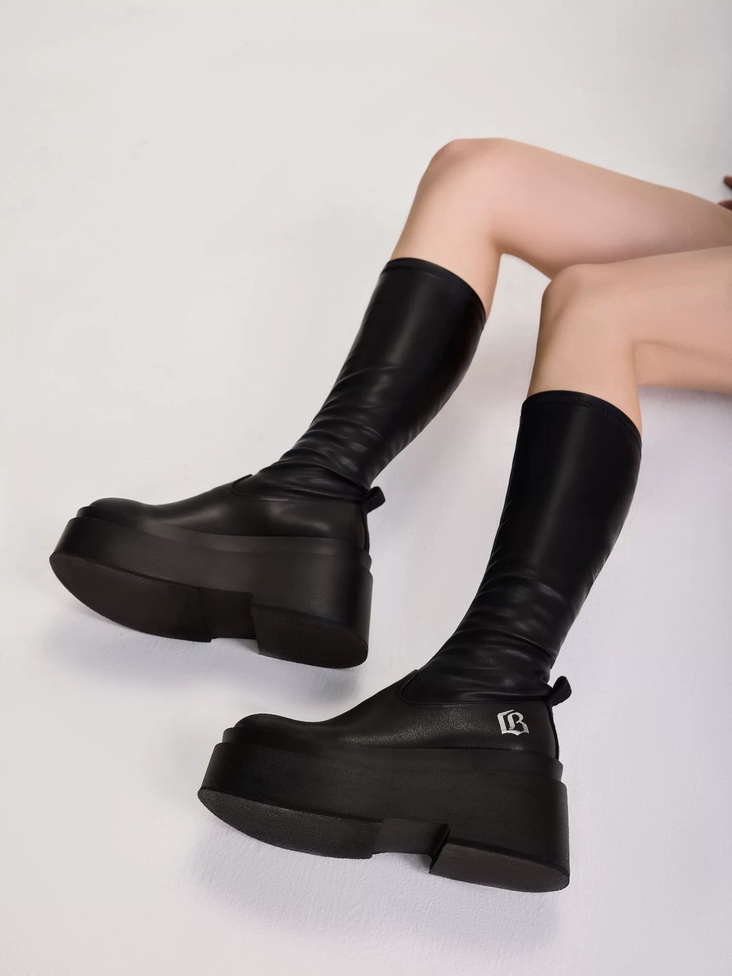 Stretch Platform Knee-High Boots