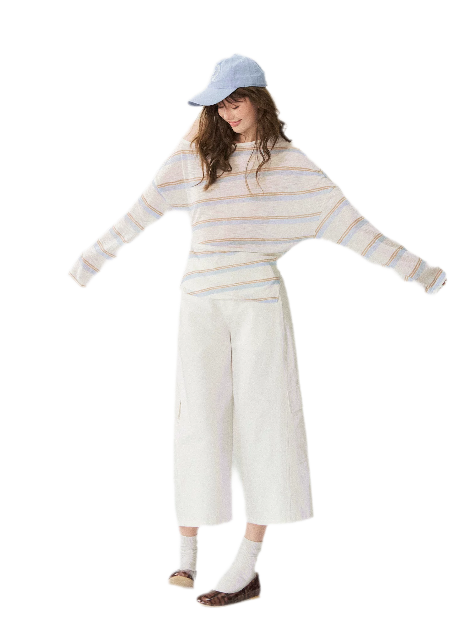 Sheer One-Shoulder Stripe Tee