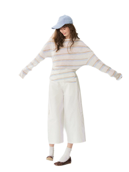 Sheer One-Shoulder Stripe Tee
