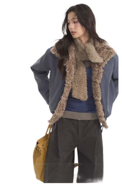 Faux Lamb-Wool Patchwork Jacket