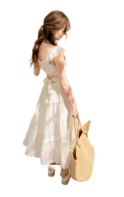 Embroidered Floral Tie-Waist Dress