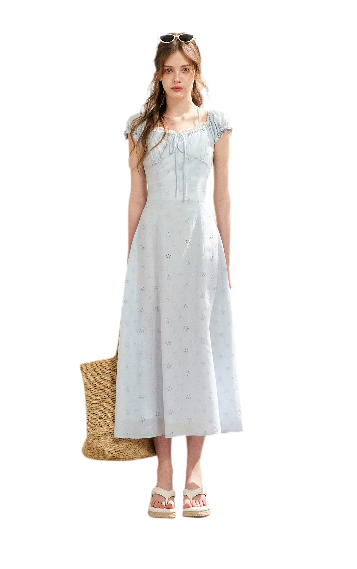 Embroidered A-Line Short Sleeve Dress
