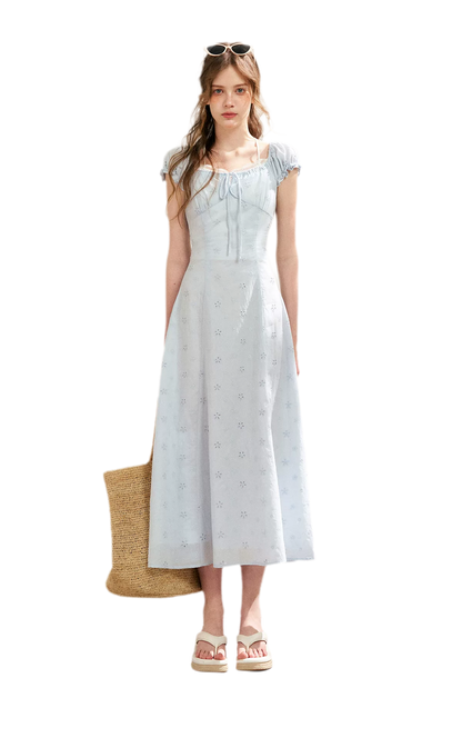 Embroidered A-Line Short Sleeve Dress