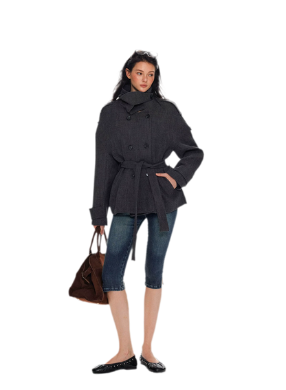 Wool Stand-Collar Belted Coat