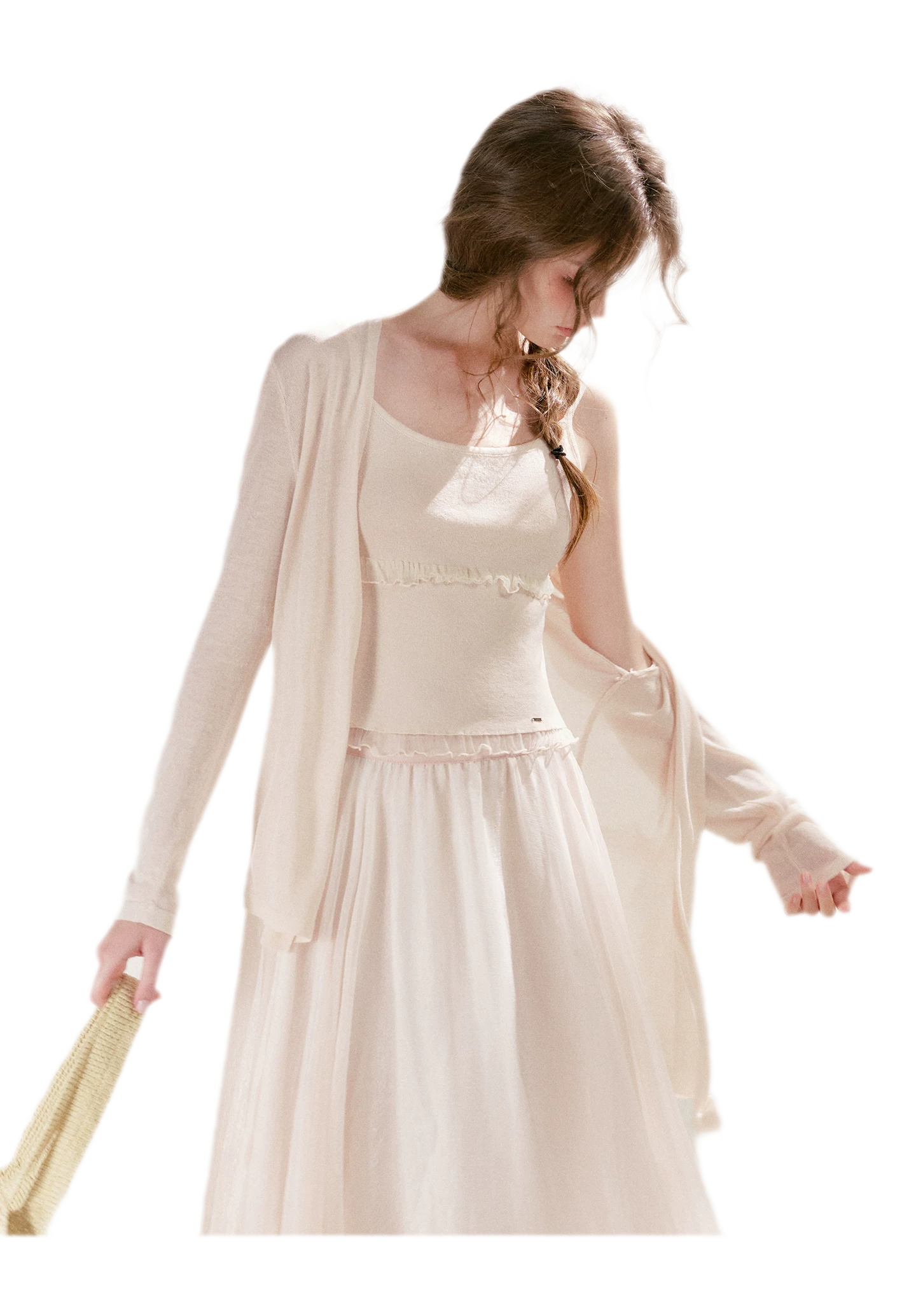 Sheer Lace Trim Knit Set