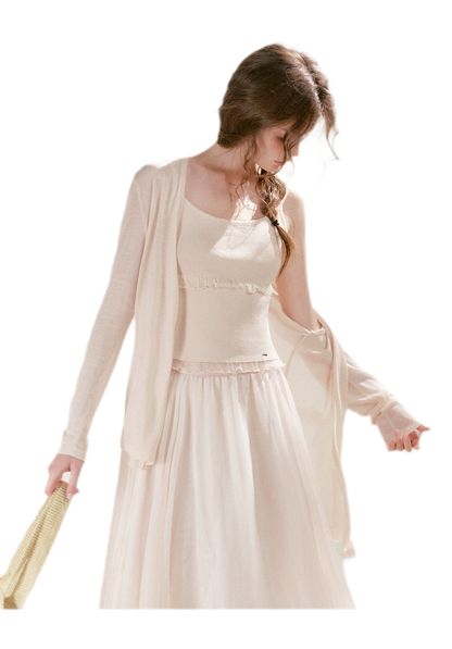 Sheer Lace Trim Knit Set