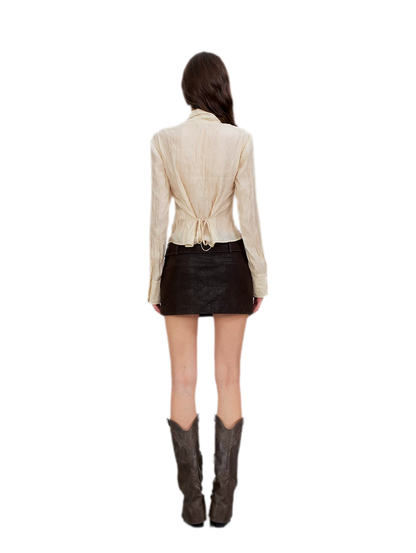 Crinkled Tie Waist Shirt