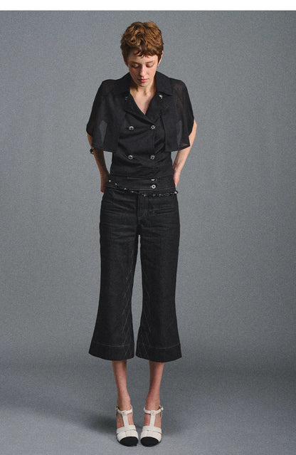 Detachable Cape Chiffon Blouse with Lace Detail