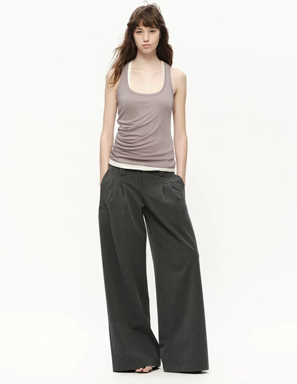 Gray Wide Leg Suit Pants
