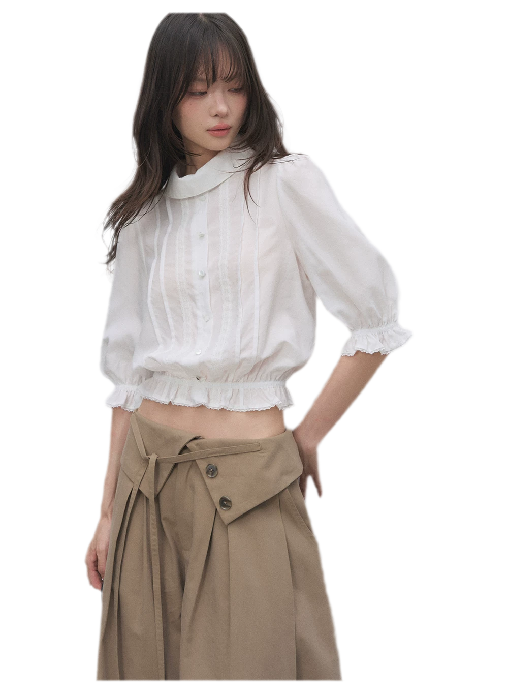 Lyocell Ruffle Cropped Blouse