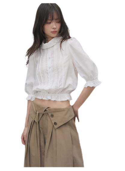 Lyocell Ruffle Cropped Blouse
