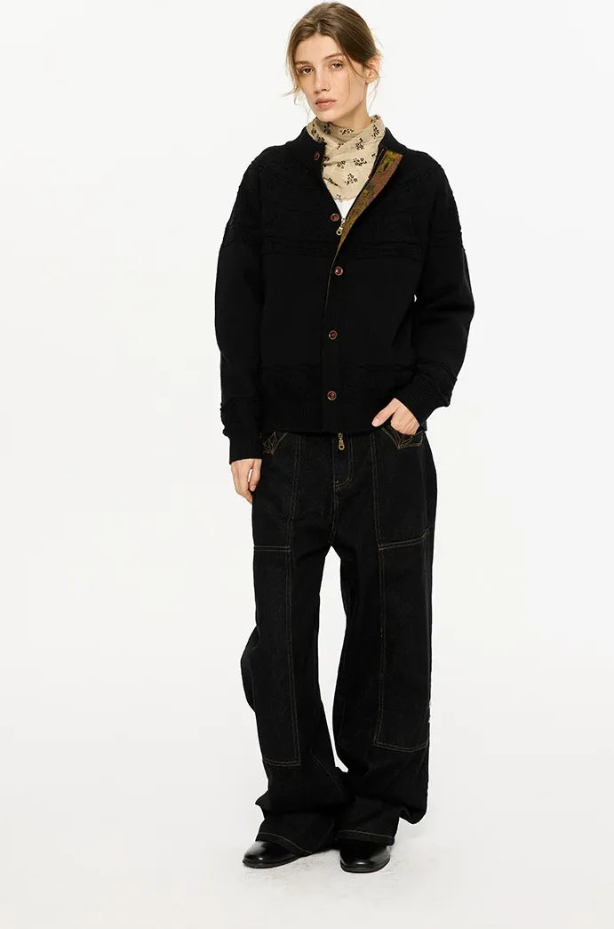 Jacquard Knit Zip Cardigan