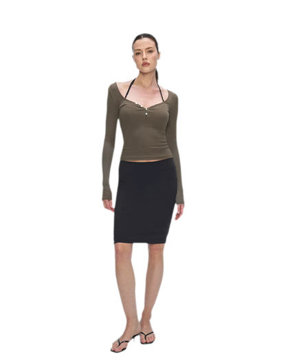Ribbed V-Neck Button Top