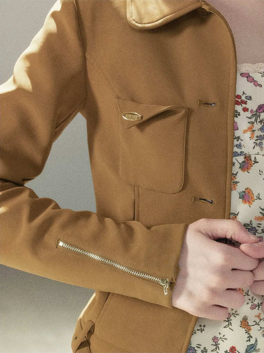 Soft Suede Cropped Utility Jacket