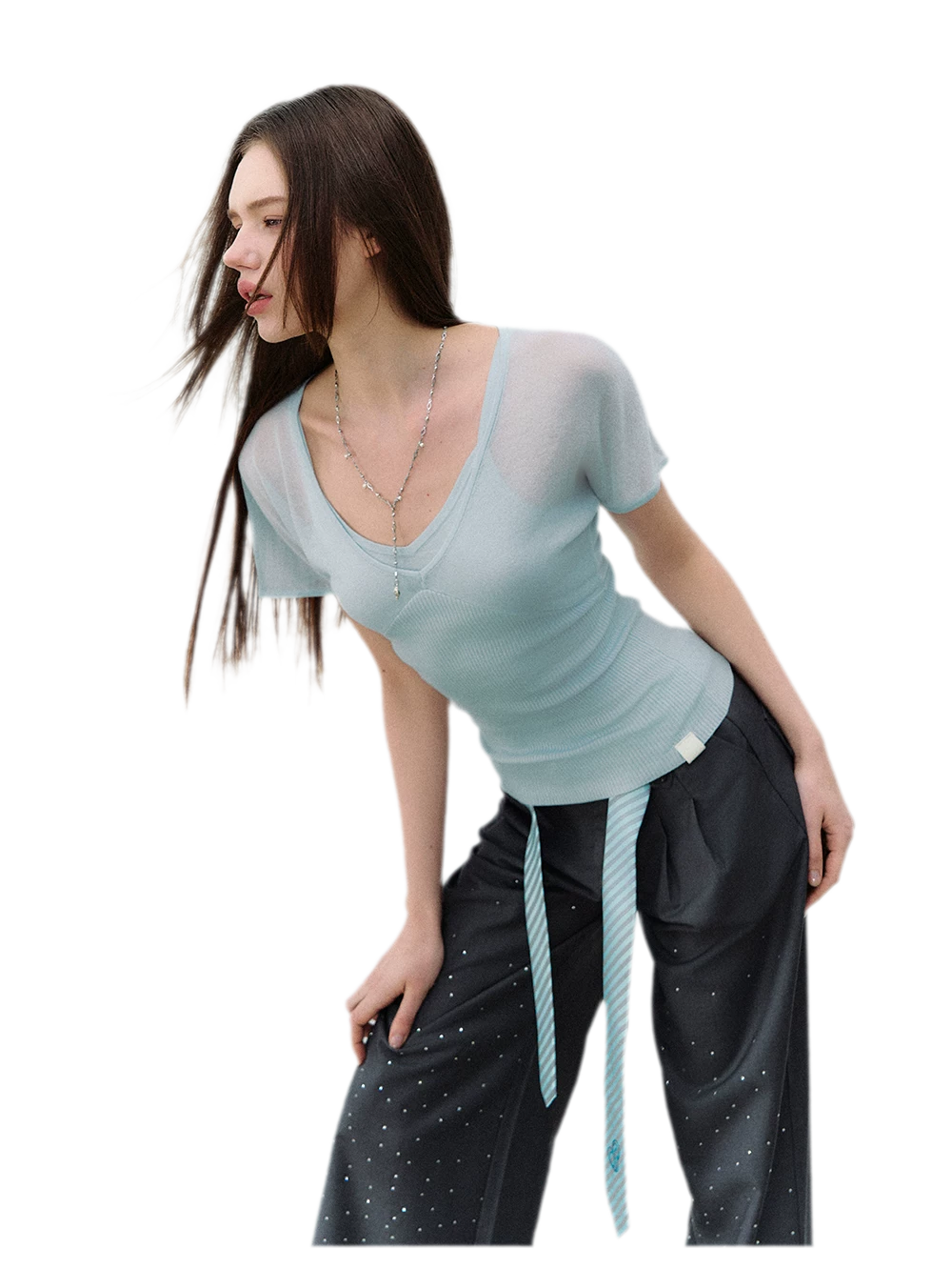Layered Ribbed V-Neck Tee