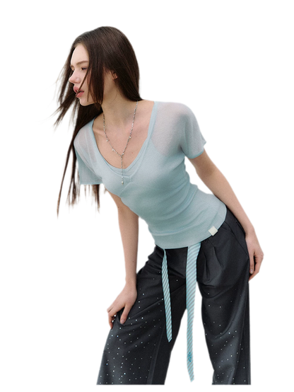 Layered Ribbed V-Neck Tee