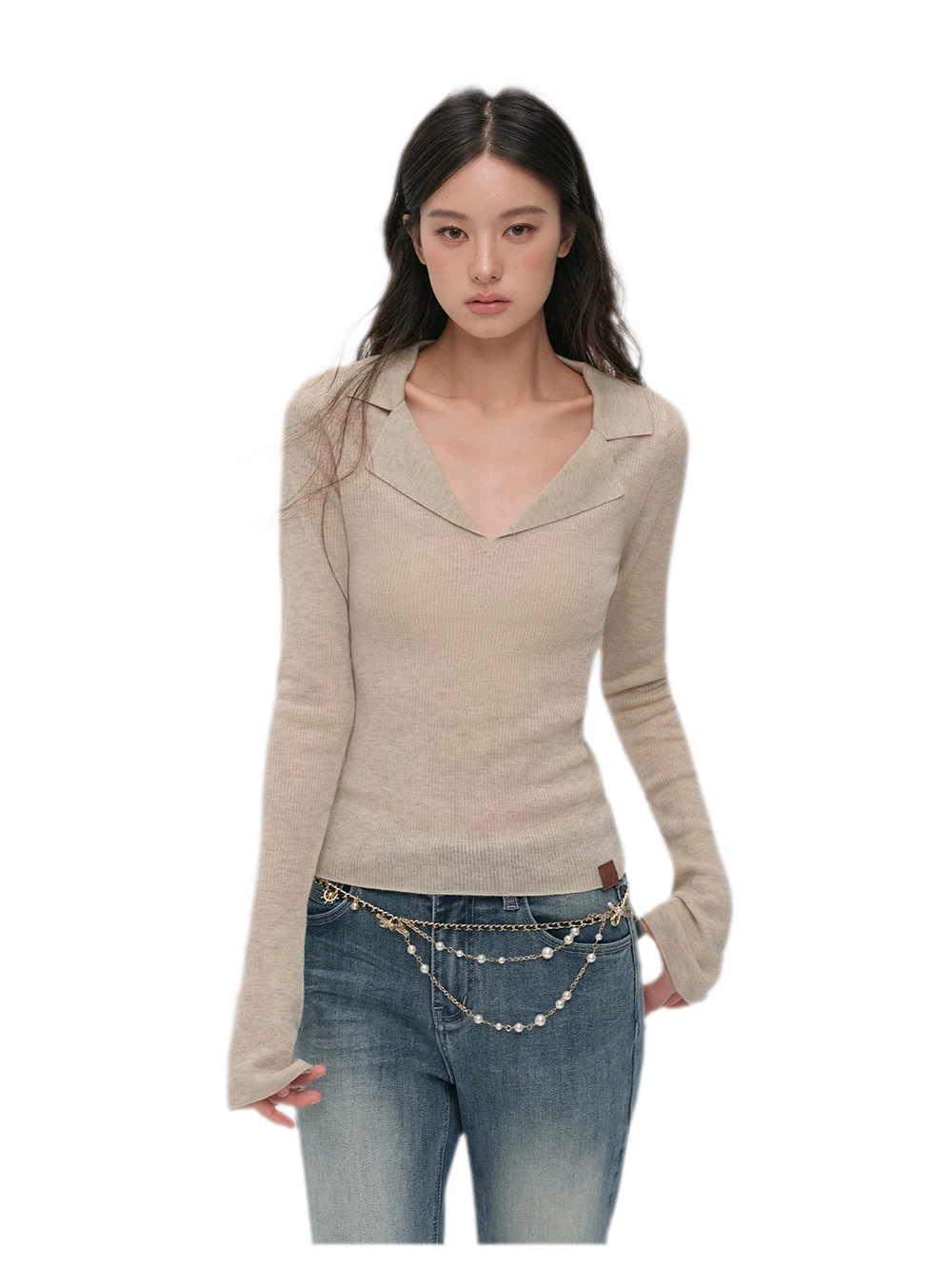 Wool Ribbed Polo Top