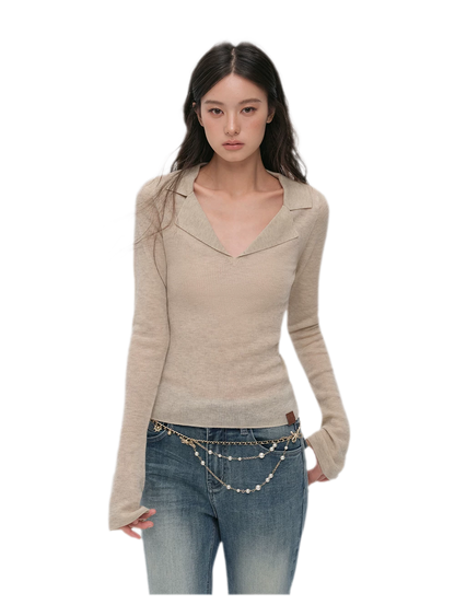 Wool Ribbed Polo Top