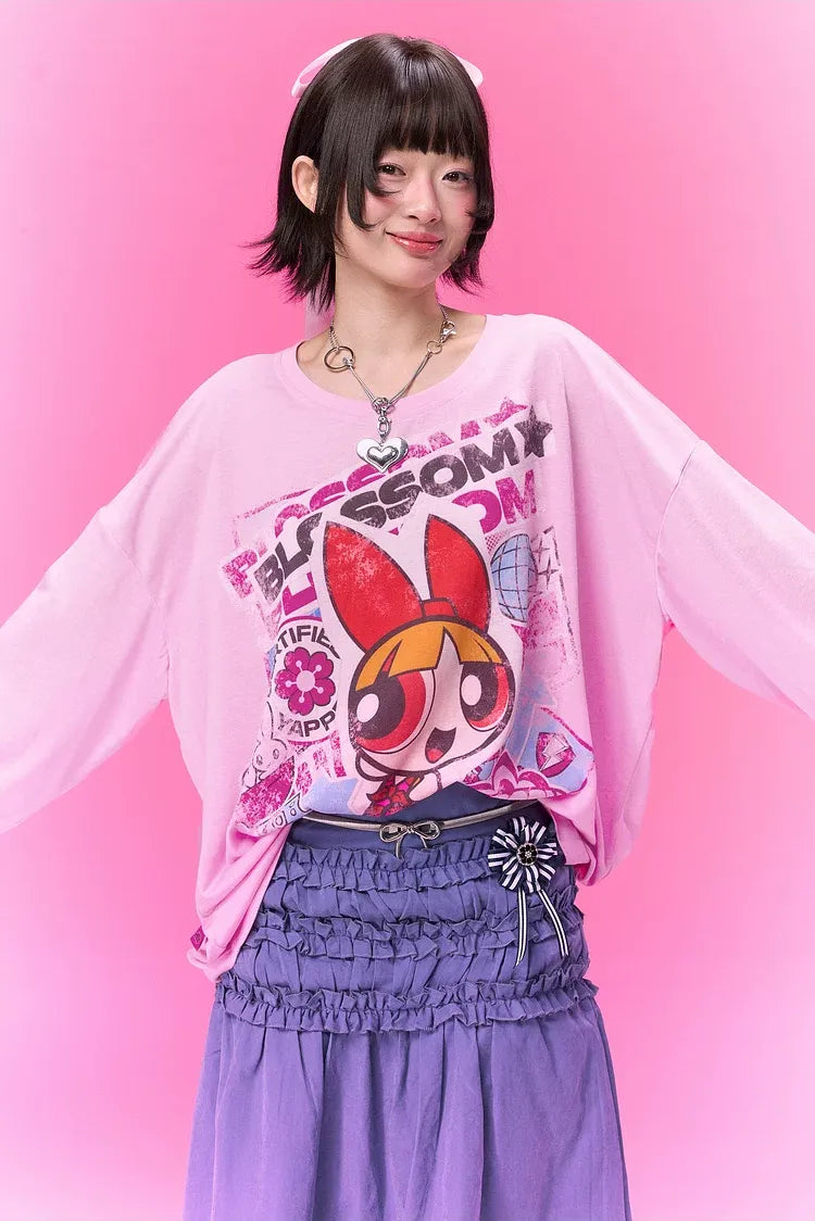 Distressed Print Long-Sleeve T-Shirt
