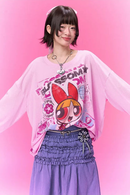 Distressed Print Long-Sleeve T-Shirt