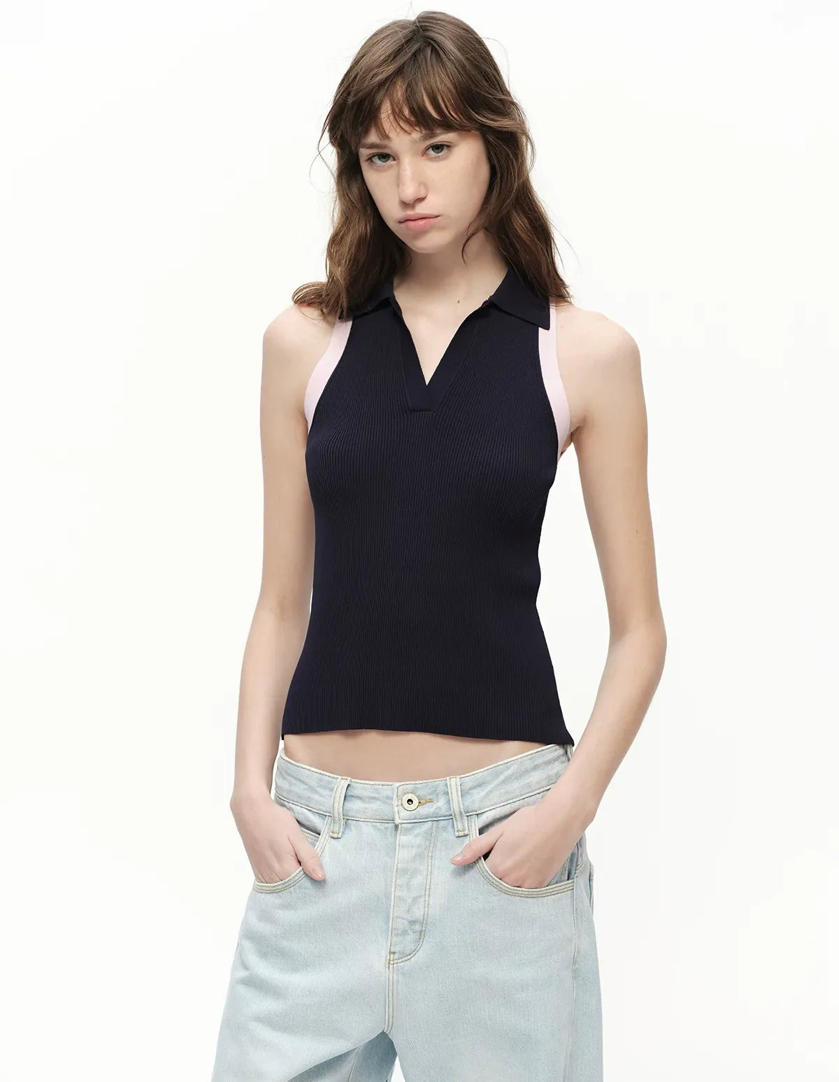 Contrast Rib Polo Tank