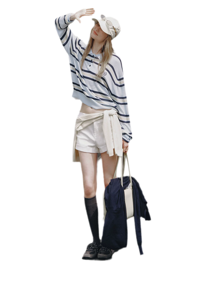 Contrast Striped Embroidered Polo Shirt