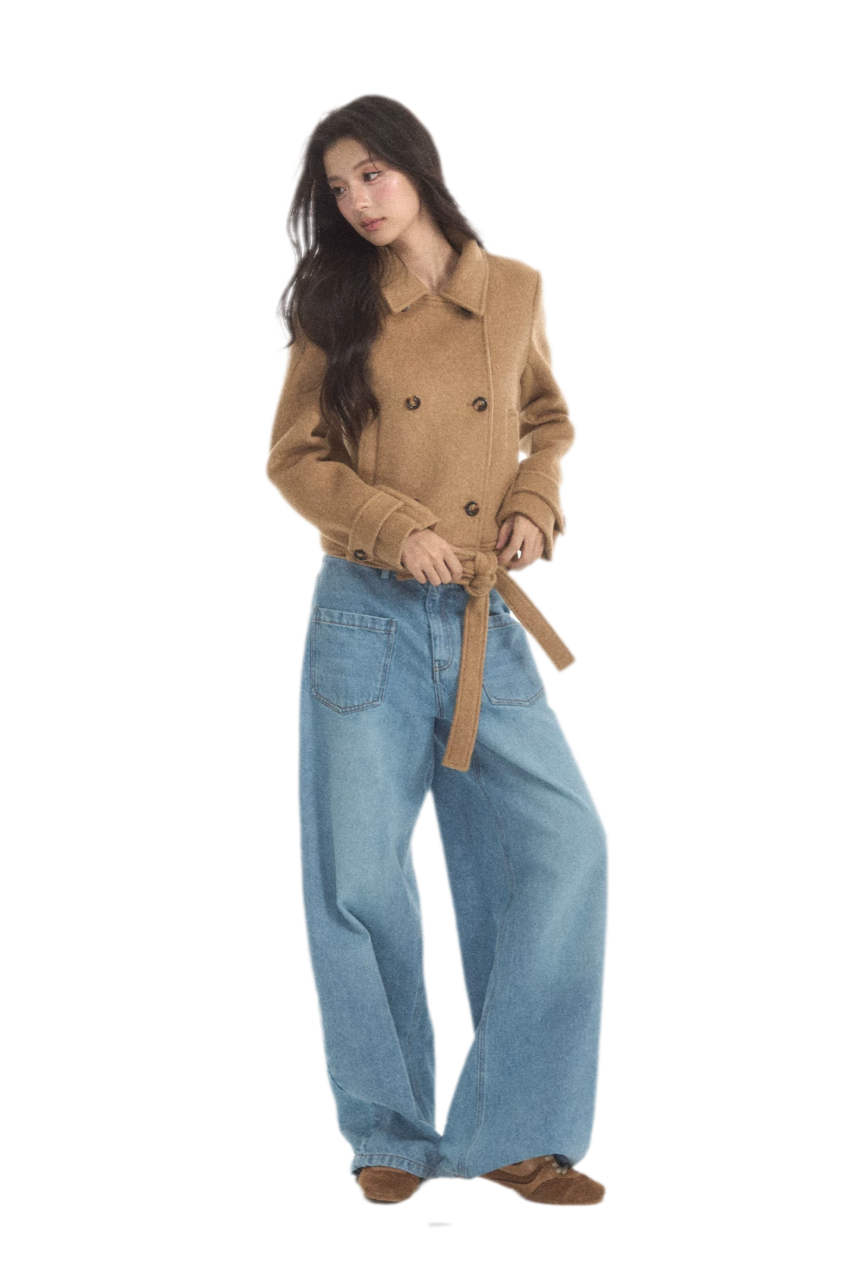 Wool Double-Breasted Cropped Coat