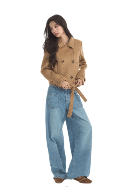 Wool Double-Breasted Cropped Coat