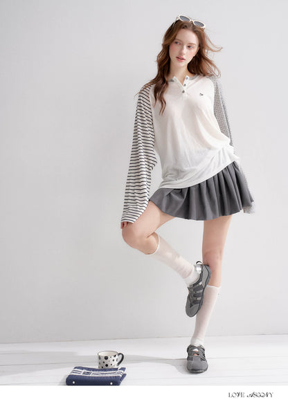 Striped Polka Dot Raglan Sleeve Long Sleeve Pullover