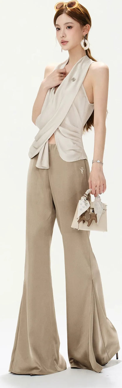 Satin Halter Ruched Top