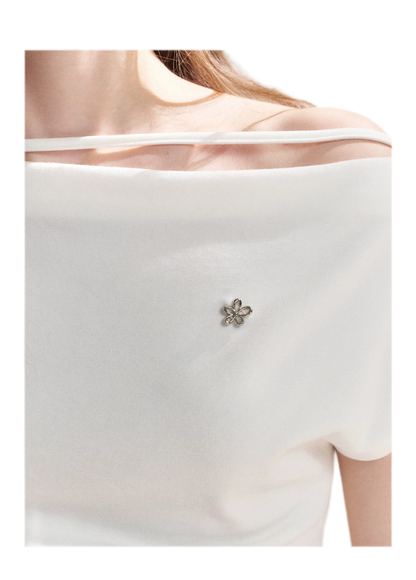 Lace Trim Asymmetric Short Sleeve T-Shirt