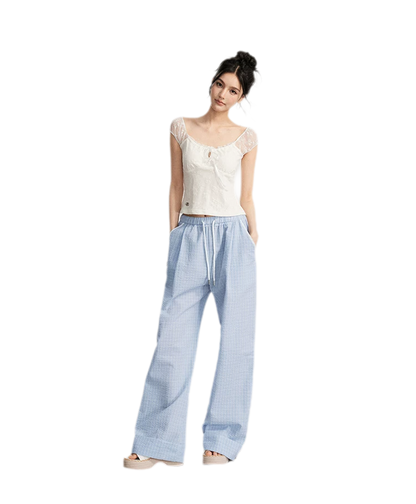 Plaid Wide-Leg Trousers