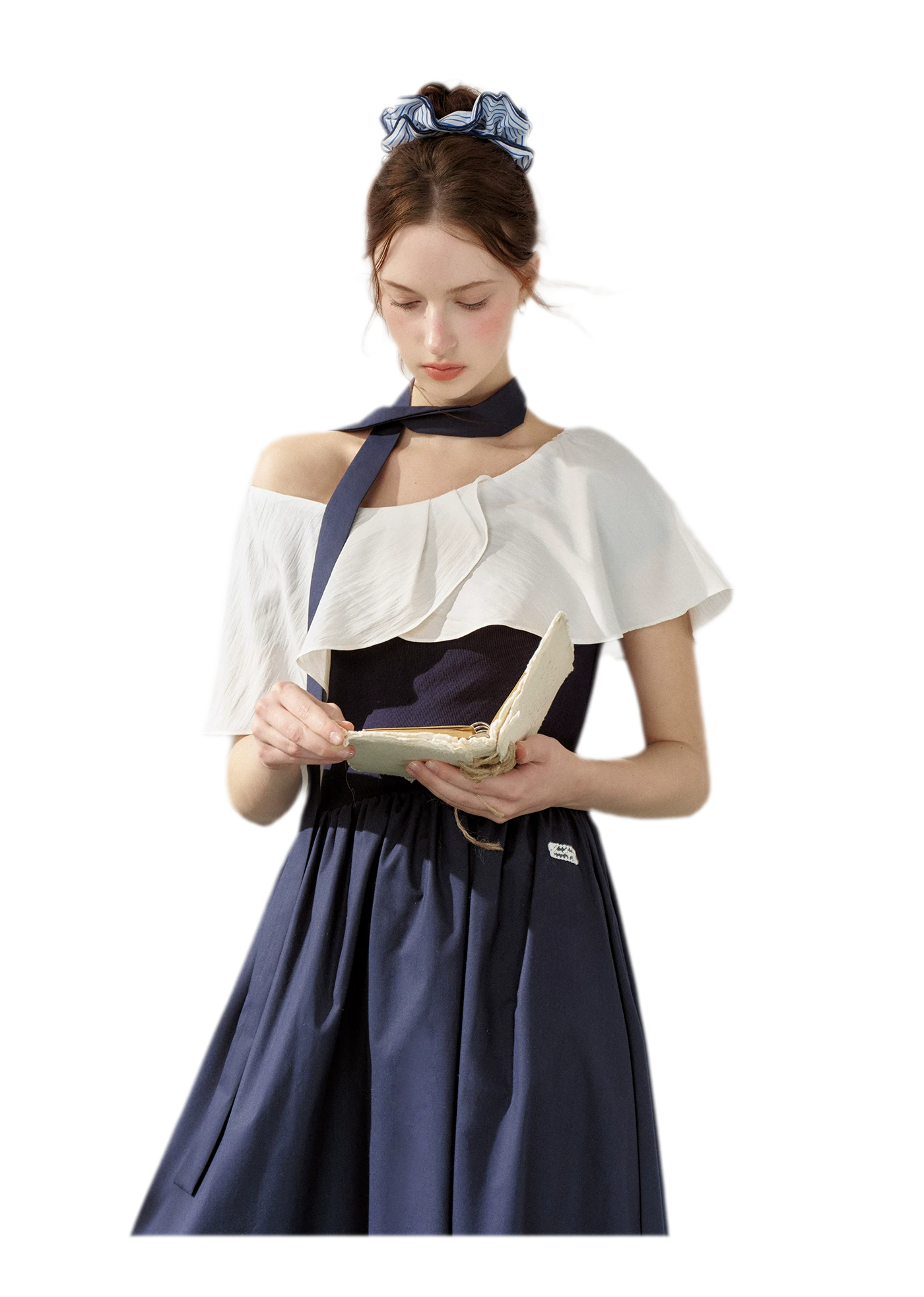 Cape Ribbon Ruffle Dress