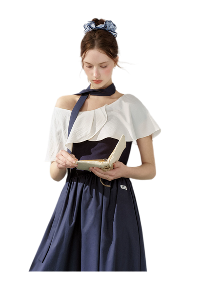 Cape Ribbon Ruffle Dress