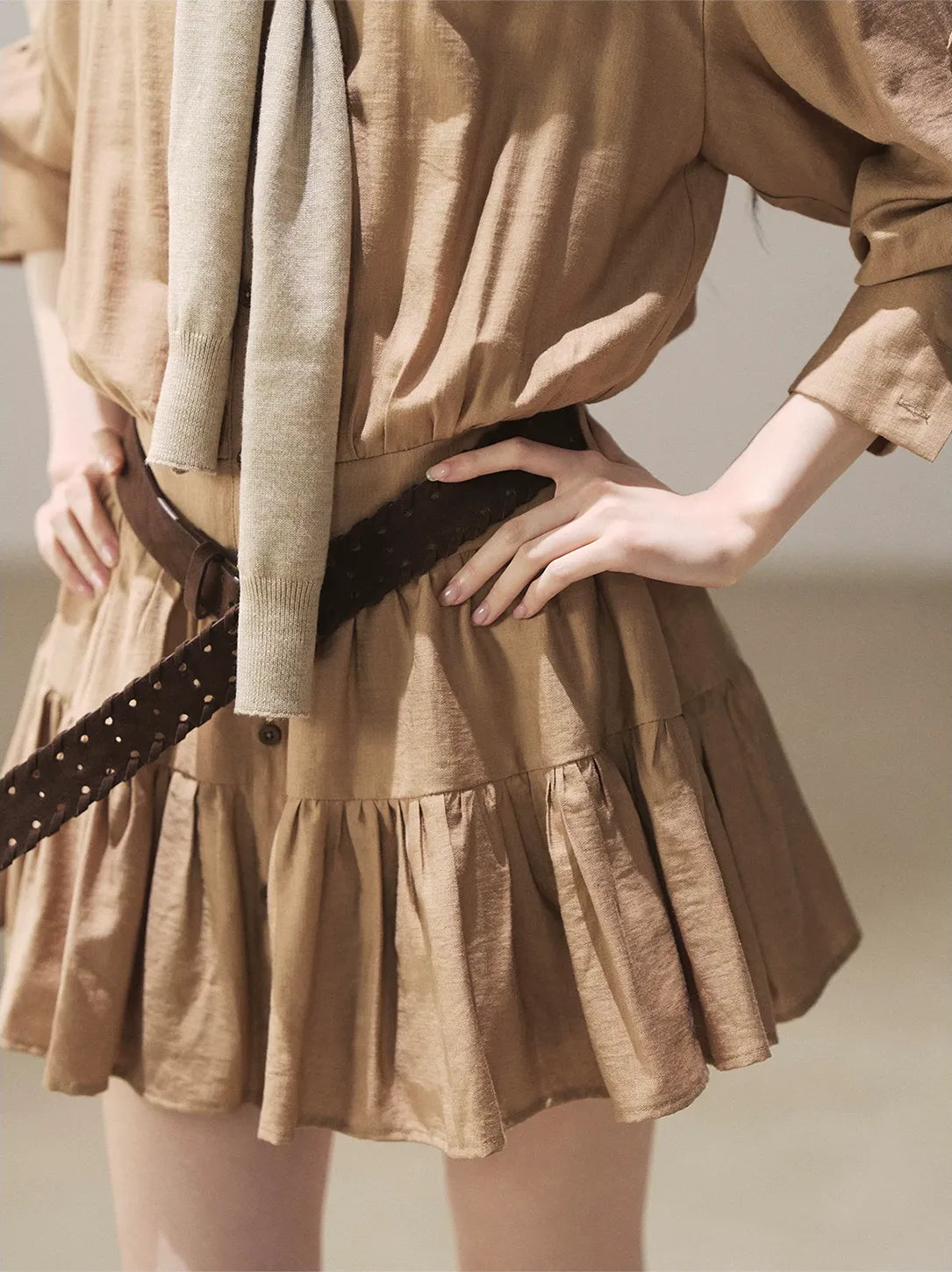 High-Waist Ruffle Shirt Dress