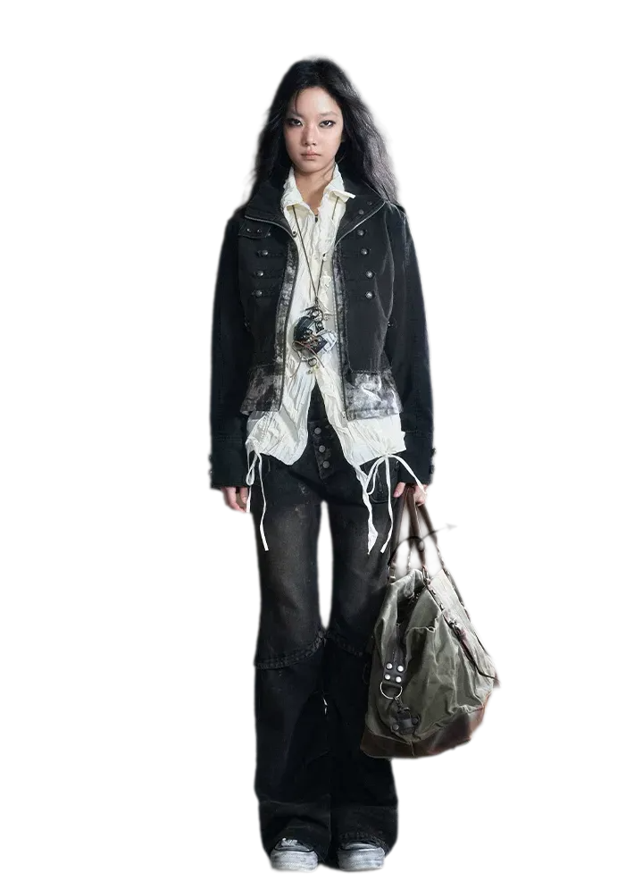 Washed Patchwork Zip Jacket