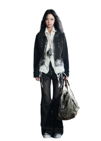 Washed Patchwork Zip Jacket