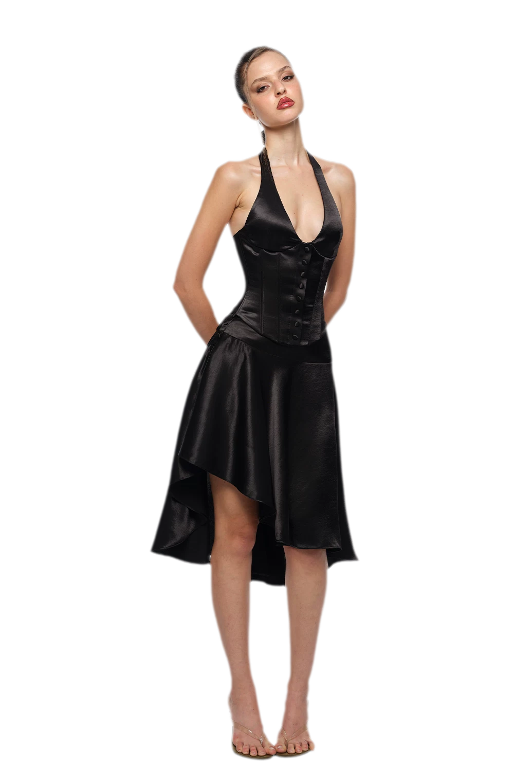 Low-Rise Satin Asymmetric Skirt