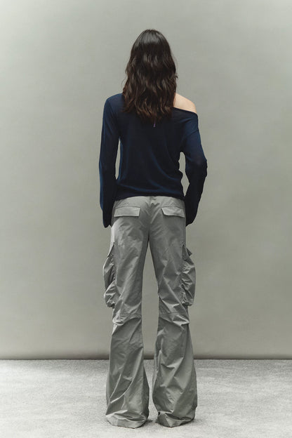 Printed Waistband Drawstring Multi-Pocket Low-Waist Cargo Pants