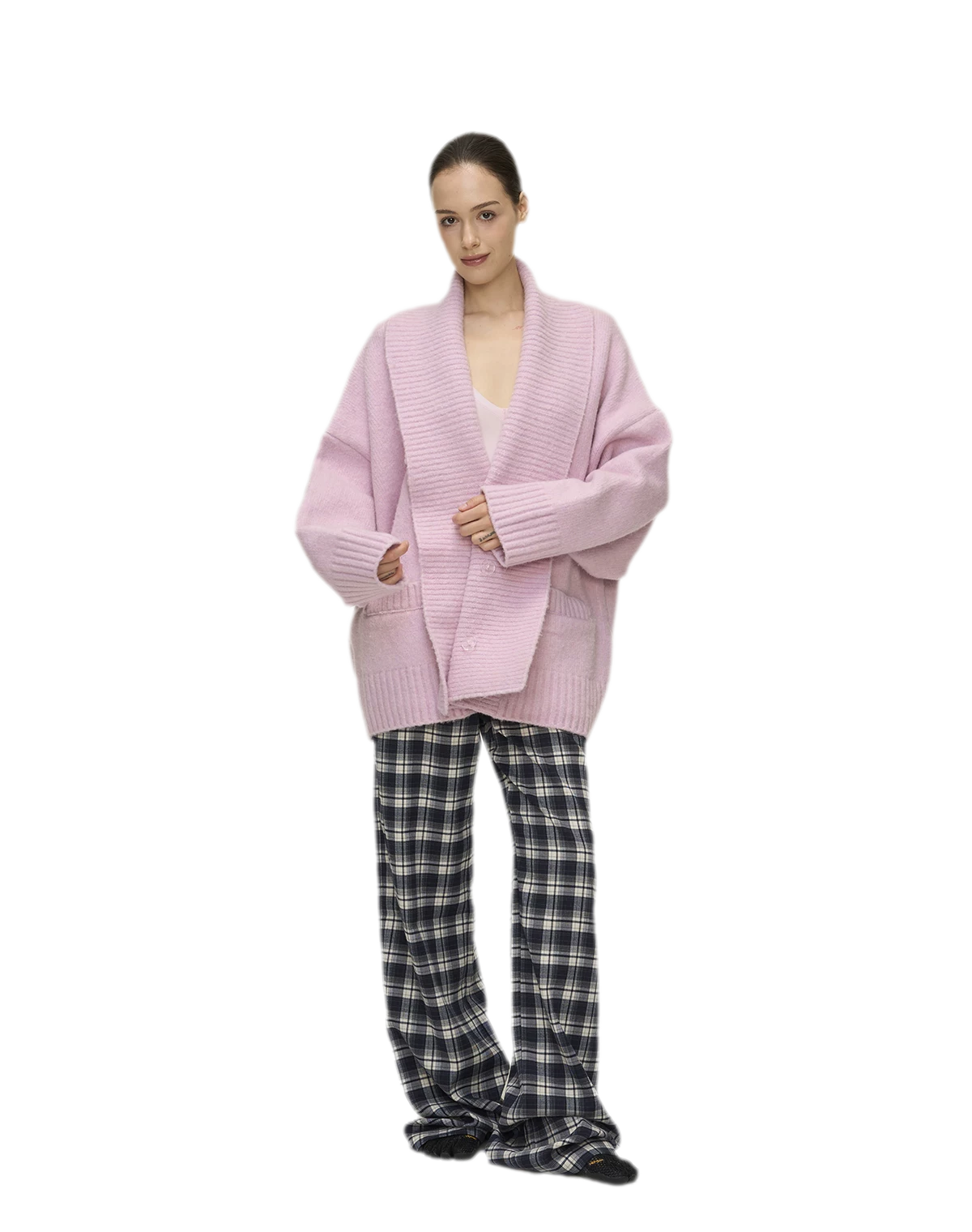 Brushed Plaid Wide-Leg Pants