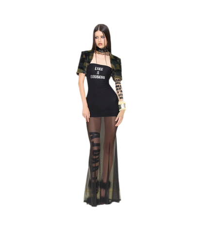Rhinestone Mesh Fishtail Dress