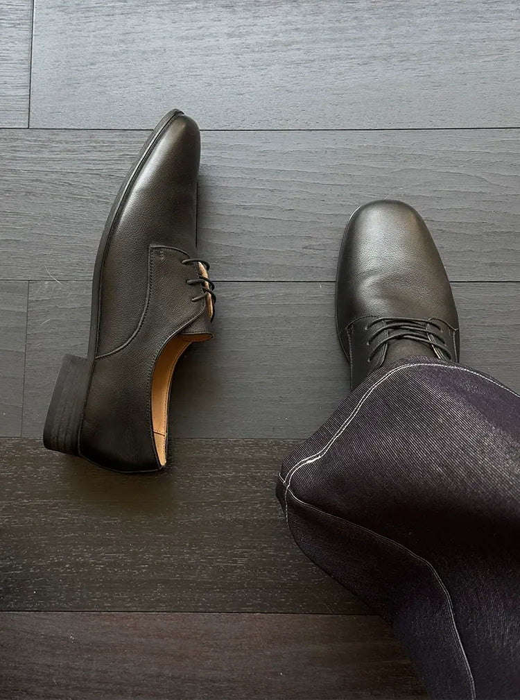 Top-Grain Leather Pointed Derby Shoes