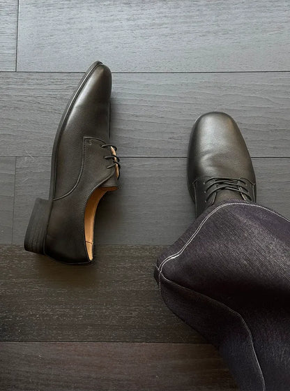 Top-Grain Leather Pointed Derby Shoes