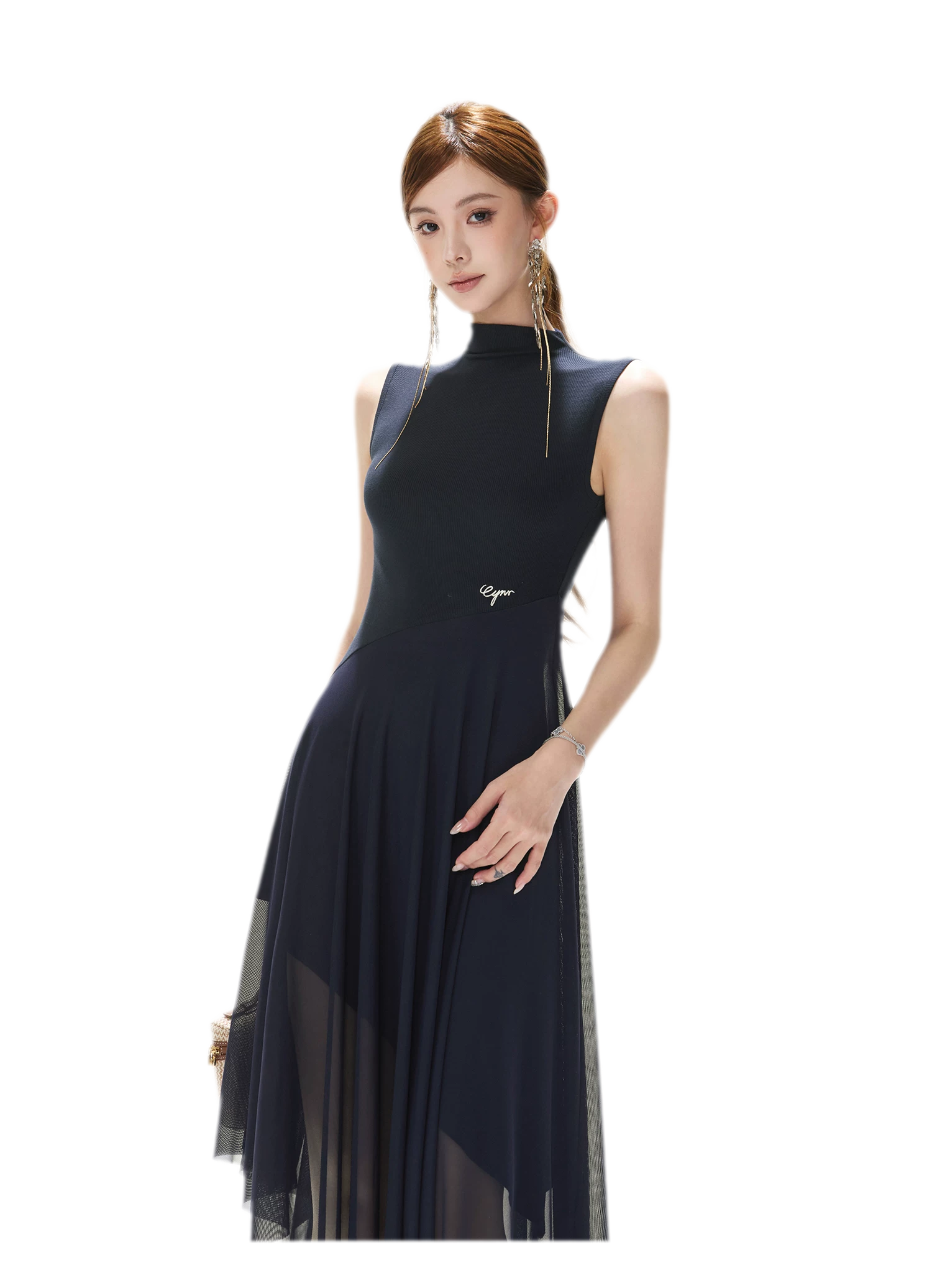 Mesh Splice Midi Dress