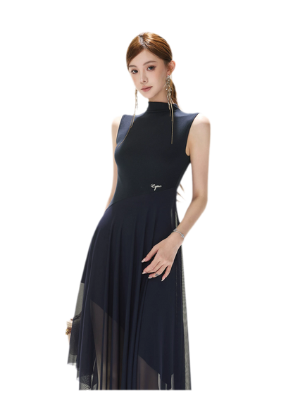 Mesh Splice Midi Dress