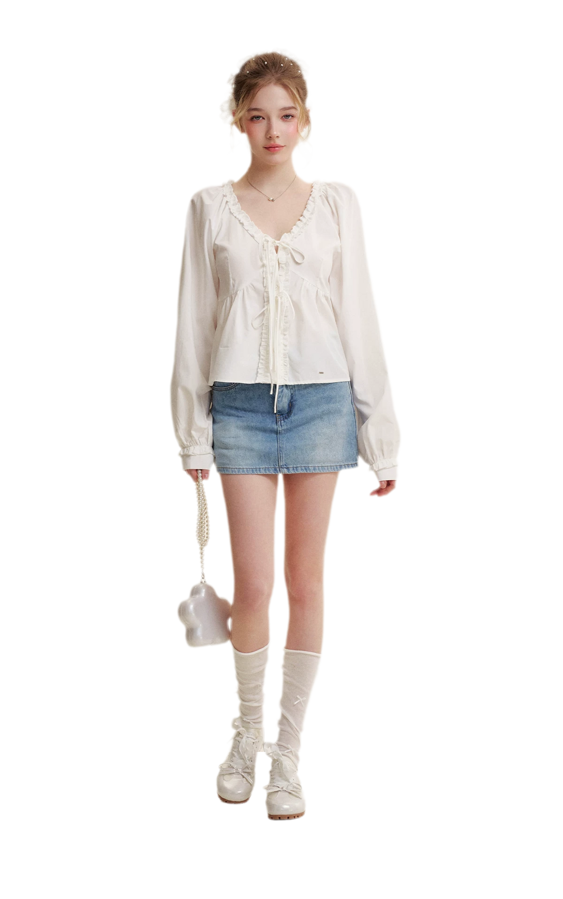 Bow A-Line Denim Skirt