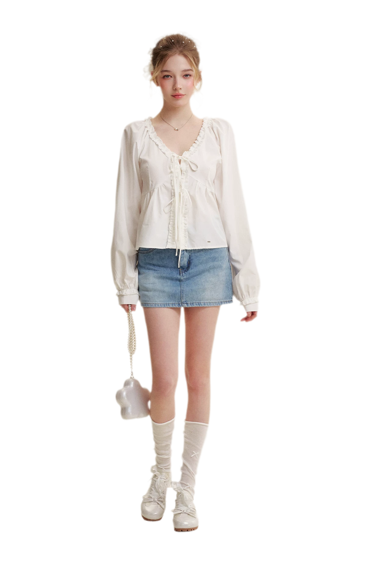 Bow A-Line Denim Skirt
