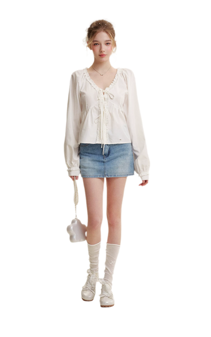 Bow A-Line Denim Skirt