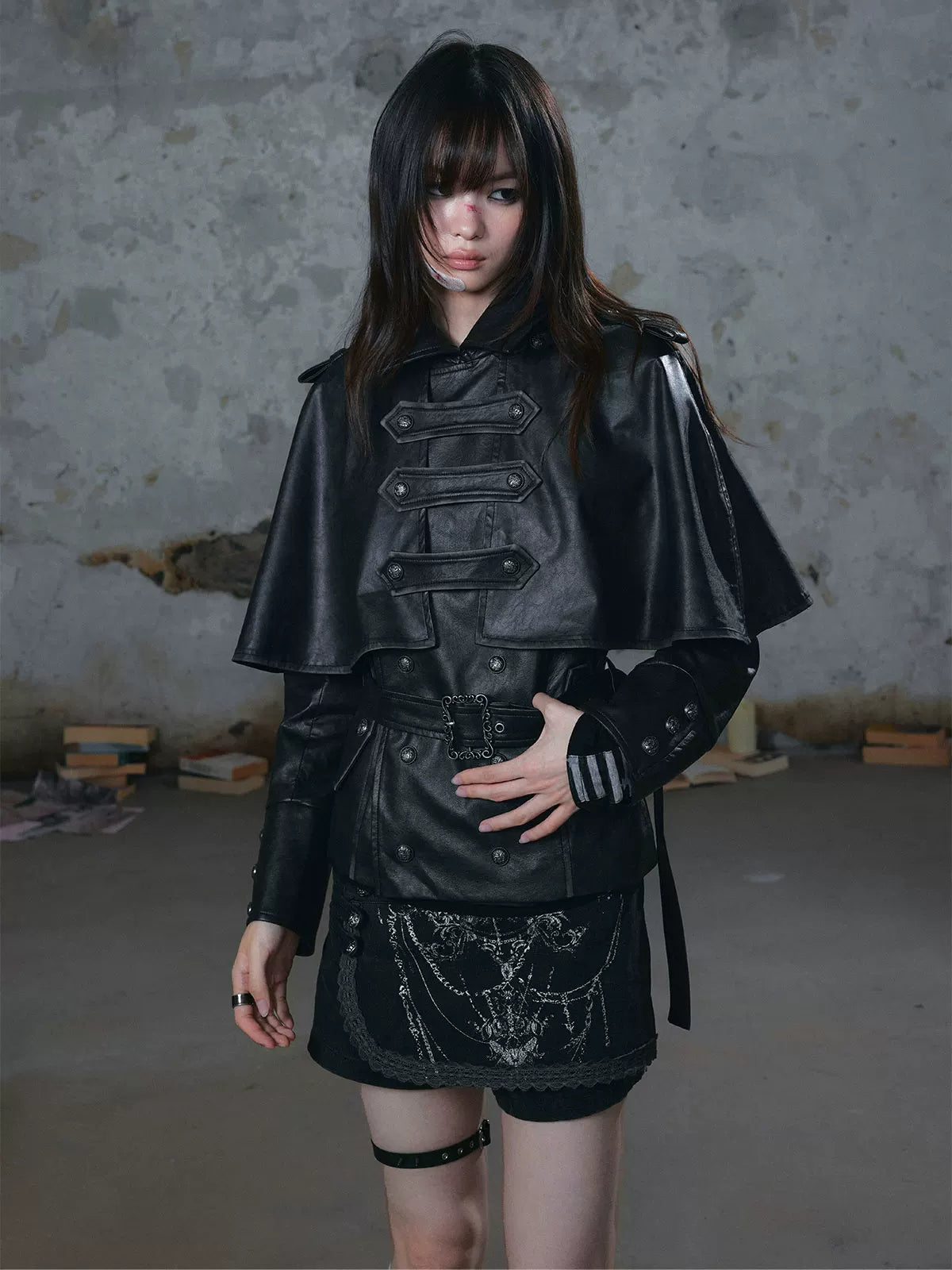 Distressed Cape Buckle Jacket