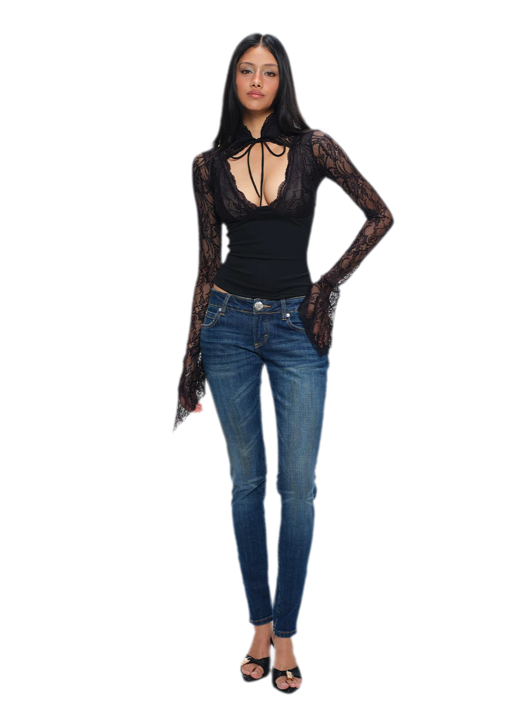 Chinese Lace Cutout Cropped Top
